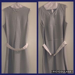 Dennis Basso dress w/belt (navy and white stripes)